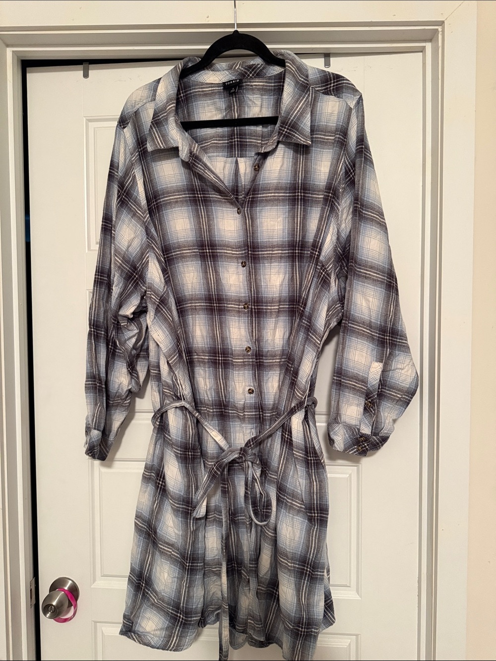 Torrid Plaid Tie-Waist Shirt Dress - Blue/Gray Size 6X